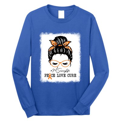 Peace Love Cure Nanny Messy Bun Multiple Sclerosis Gift Long Sleeve Shirt