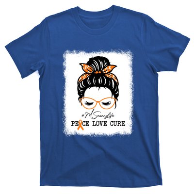 Peace Love Cure Nanny Messy Bun Multiple Sclerosis Gift T-Shirt