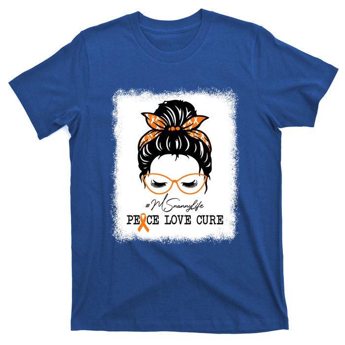 Peace Love Cure Nanny Messy Bun Multiple Sclerosis Gift T-Shirt