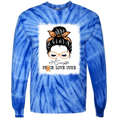 Peace Love Cure Nanny Messy Bun Multiple Sclerosis Gift Tie-Dye Long Sleeve Shirt