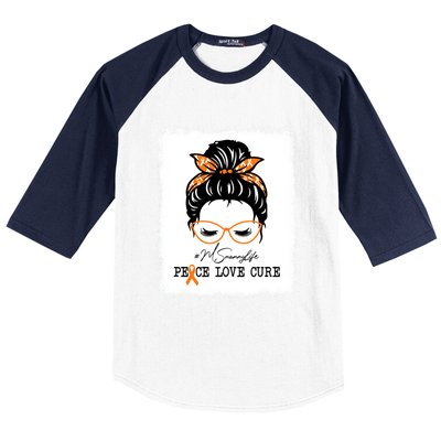 Peace Love Cure Nanny Messy Bun Multiple Sclerosis Gift Baseball Sleeve Shirt