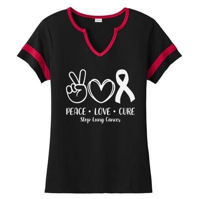 Peace Love Cure Long Cancer Awareness Ladies Halftime Notch Neck Tee