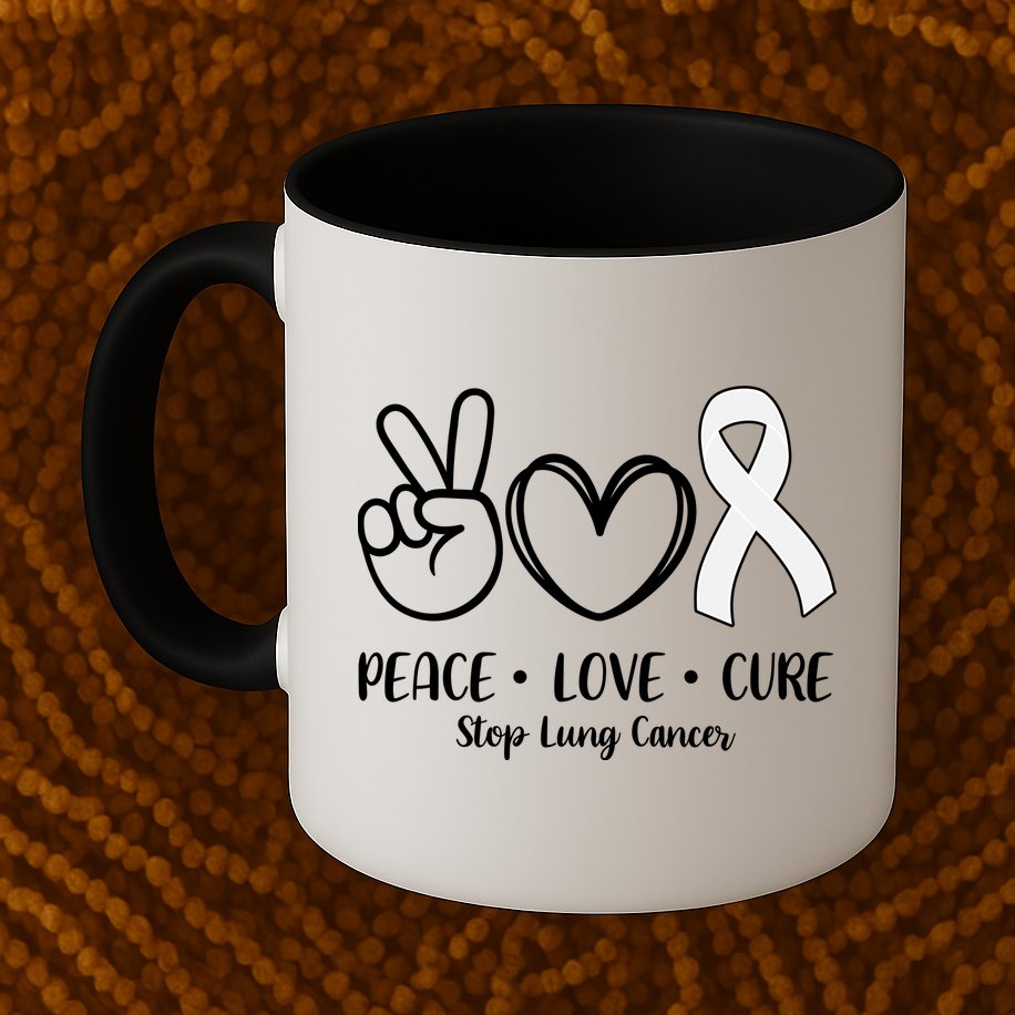 Peace Love Cure Long Cancer Awareness Mug