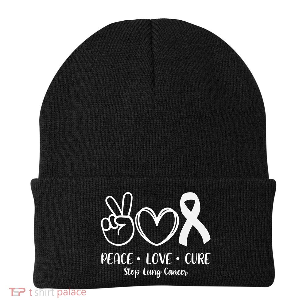 Peace Love Cure Long Cancer Awareness Beanie