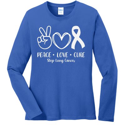 Peace Love Cure Long Cancer Awareness Ladies Long Sleeve Shirt