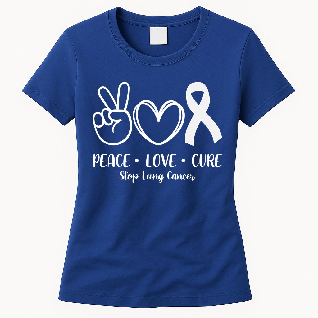 Peace Love Cure Long Cancer Awareness Womens T-Shirt