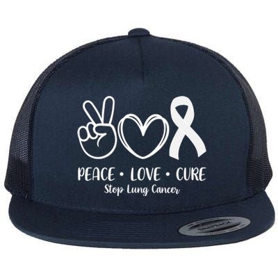 Peace Love Cure Long Cancer Awareness Flat Bill Trucker Hat