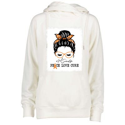 Peace Love Cure Niece Messy Bun Multiple Sclerosis Gift Womens Funnel Neck Pullover Hood