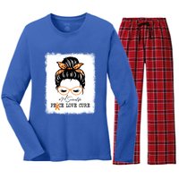 Peace Love Cure Niece Messy Bun Multiple Sclerosis Gift Women's Long Sleeve Flannel Pajama Set 