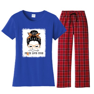 Peace Love Cure Niece Messy Bun Multiple Sclerosis Gift Women's Flannel Pajama Set