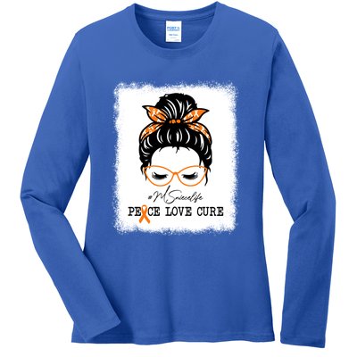 Peace Love Cure Niece Messy Bun Multiple Sclerosis Gift Ladies Long Sleeve Shirt