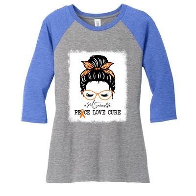 Peace Love Cure Niece Messy Bun Multiple Sclerosis Gift Women's Tri-Blend 3/4-Sleeve Raglan Shirt