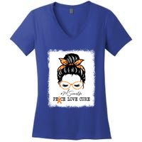 Peace Love Cure Niece Messy Bun Multiple Sclerosis Gift Women's V-Neck T-Shirt