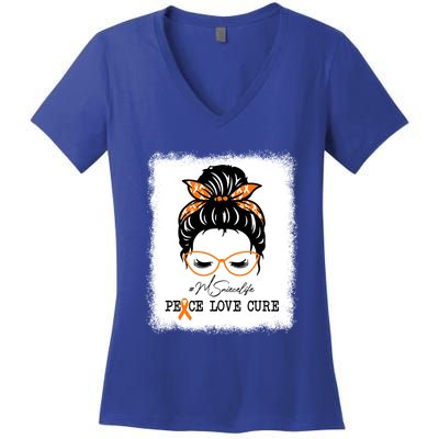 Peace Love Cure Niece Messy Bun Multiple Sclerosis Gift Women's V-Neck T-Shirt