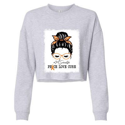 Peace Love Cure Niece Messy Bun Multiple Sclerosis Gift Cropped Pullover Crew