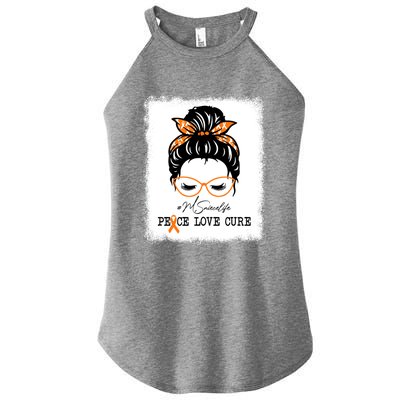 Peace Love Cure Niece Messy Bun Multiple Sclerosis Gift Women's Perfect Tri Rocker Tank