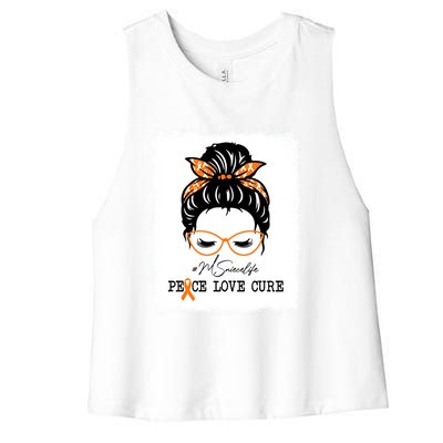 Peace Love Cure Niece Messy Bun Multiple Sclerosis Gift Women's Racerback Cropped Tank