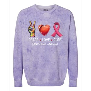 Peace Love Cure Breast Cancer Awareness Funny Gift Colorblast Crewneck Sweatshirt