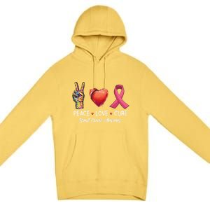 Peace Love Cure Breast Cancer Awareness Funny Gift Premium Pullover Hoodie