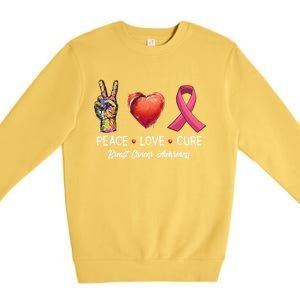 Peace Love Cure Breast Cancer Awareness Funny Gift Premium Crewneck Sweatshirt