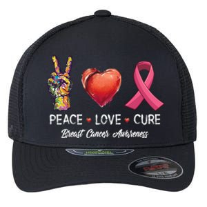 Peace Love Cure Breast Cancer Awareness Funny Gift Flexfit Unipanel Trucker Cap