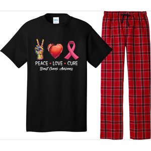 Peace Love Cure Breast Cancer Awareness Funny Gift Pajama Set