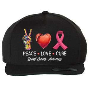 Peace Love Cure Breast Cancer Awareness Funny Gift Wool Snapback Cap