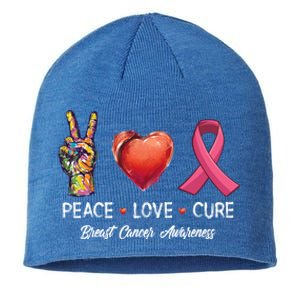 Peace Love Cure Breast Cancer Awareness Funny Gift Sustainable Beanie