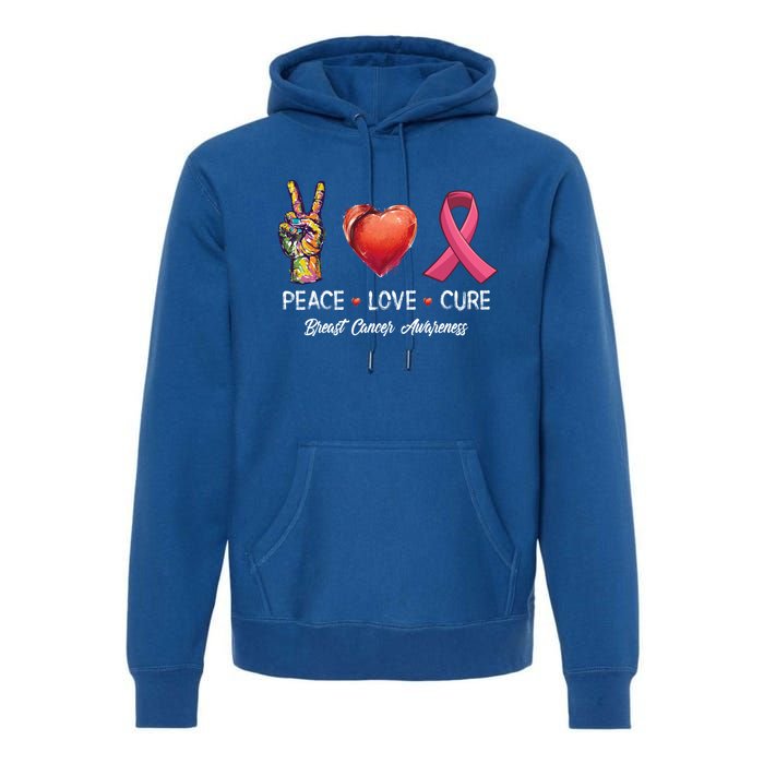 Peace Love Cure Breast Cancer Awareness Funny Gift Premium Hoodie