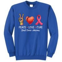 Peace Love Cure Breast Cancer Awareness Funny Gift Tall Sweatshirt