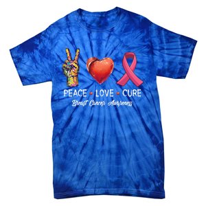 Peace Love Cure Breast Cancer Awareness Funny Gift Tie-Dye T-Shirt