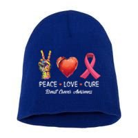 Peace Love Cure Breast Cancer Awareness Funny Gift Short Acrylic Beanie