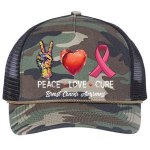 Peace Love Cure Breast Cancer Awareness Funny Gift Retro Rope Trucker Hat Cap