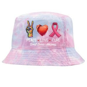 Peace Love Cure Breast Cancer Awareness Funny Gift Tie-Dyed Bucket Hat