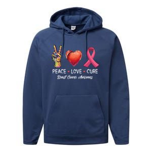 Peace Love Cure Breast Cancer Awareness Funny Gift Performance Fleece Hoodie