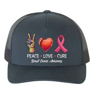 Peace Love Cure Breast Cancer Awareness Funny Gift Yupoong Adult 5-Panel Trucker Hat