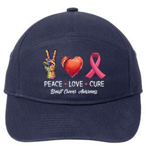 Peace Love Cure Breast Cancer Awareness Funny Gift 7-Panel Snapback Hat