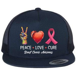 Peace Love Cure Breast Cancer Awareness Funny Gift Flat Bill Trucker Hat