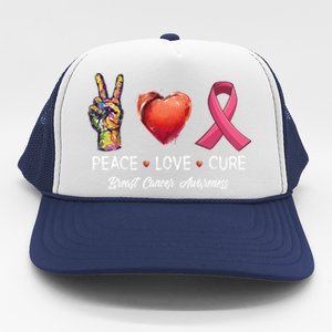 Peace Love Cure Breast Cancer Awareness Funny Gift Trucker Hat