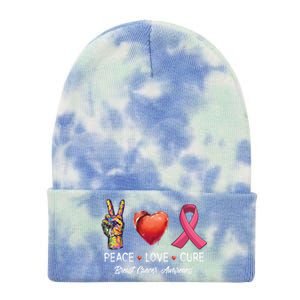 Peace Love Cure Breast Cancer Awareness Funny Gift Tie Dye 12in Knit Beanie