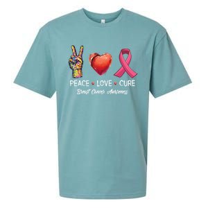 Peace Love Cure Breast Cancer Awareness Funny Gift Sueded Cloud Jersey T-Shirt