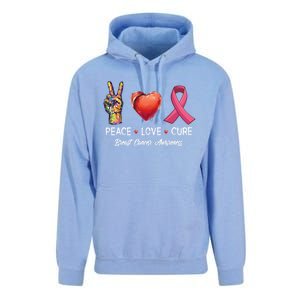 Peace Love Cure Breast Cancer Awareness Funny Gift Unisex Surf Hoodie