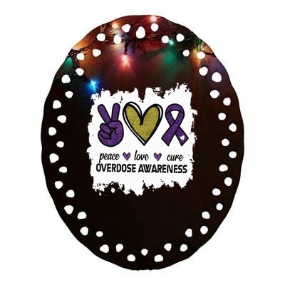 Peace Love Cure Overdose Awareness Ceramic Oval Ornament