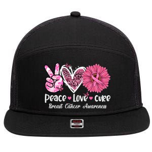 Peace Love Cure Daisy Pink Leopard Cancer Breast Butterfly Funny Gift 7 Panel Mesh Trucker Snapback Hat