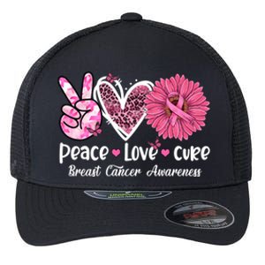 Peace Love Cure Daisy Pink Leopard Cancer Breast Butterfly Funny Gift Flexfit Unipanel Trucker Cap