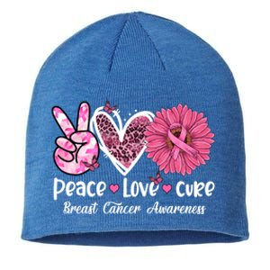 Peace Love Cure Daisy Pink Leopard Cancer Breast Butterfly Funny Gift Sustainable Beanie