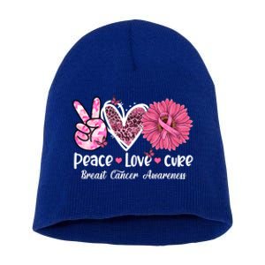 Peace Love Cure Daisy Pink Leopard Cancer Breast Butterfly Funny Gift Short Acrylic Beanie