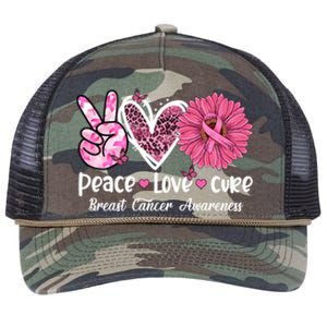 Peace Love Cure Daisy Pink Leopard Cancer Breast Butterfly Funny Gift Retro Rope Trucker Hat Cap