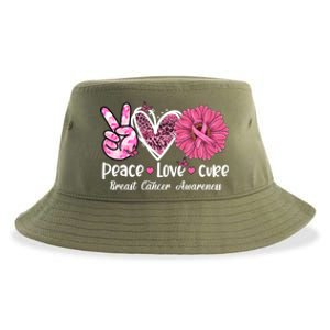 Peace Love Cure Daisy Pink Leopard Cancer Breast Butterfly Funny Gift Sustainable Bucket Hat