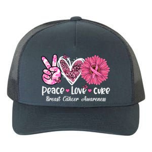 Peace Love Cure Daisy Pink Leopard Cancer Breast Butterfly Funny Gift Yupoong Adult 5-Panel Trucker Hat